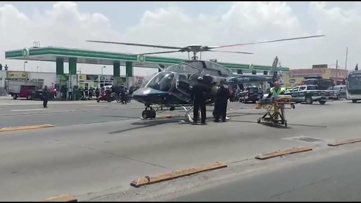 Helicóptero Jaguar 1 de Ecatepec traslada a hombre que perdió un pie tras ser atropellado