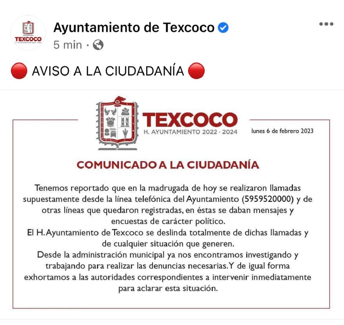 Gobierno de Texcoco se deslinda de llamadas a vecinos con mensajes de Delfina Gómez Álvarez 
