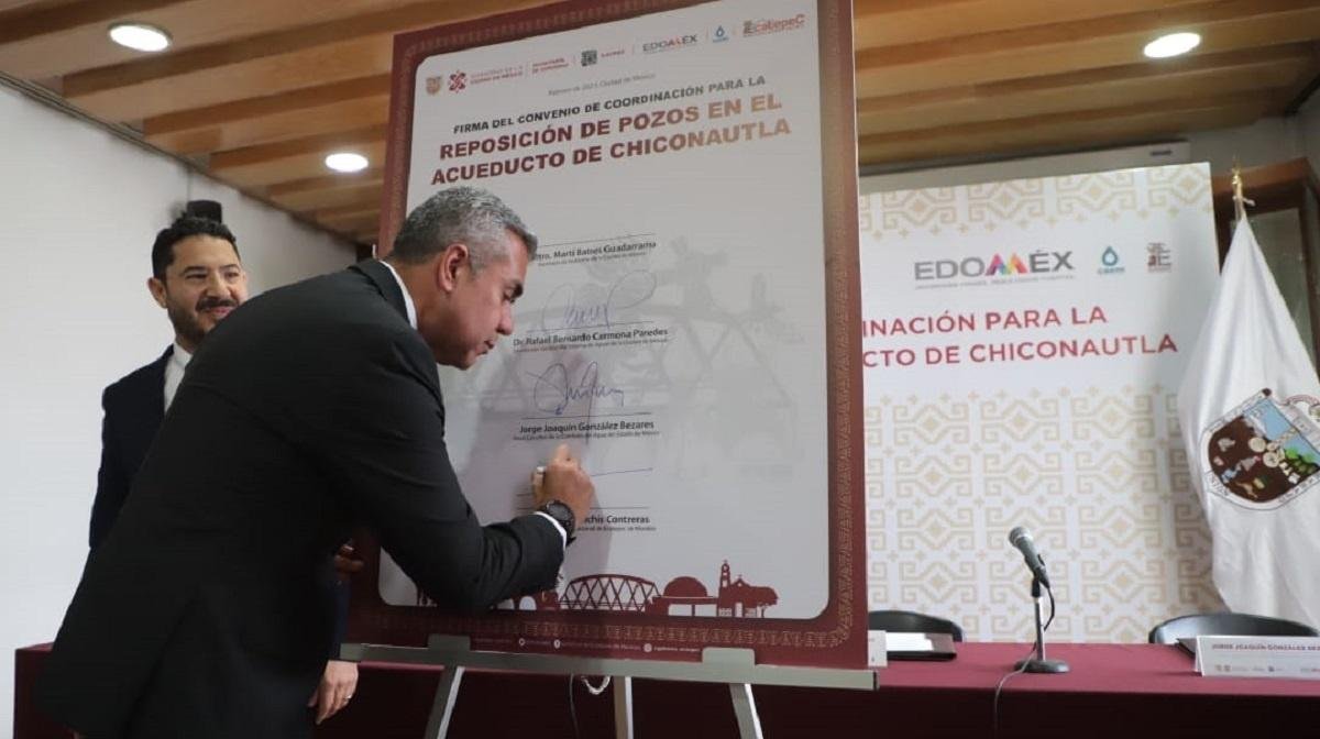 Ecatepec y CDMX recibirán agua del Acueducto Chiconautla tras firma de convenio para la perforación de 12 pozos
