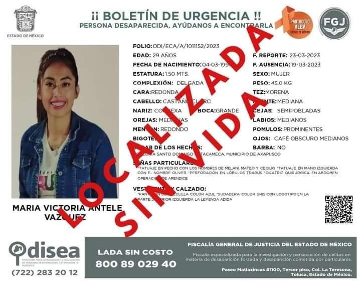Localizan sin vida a joven desaparecida en Axapusco 